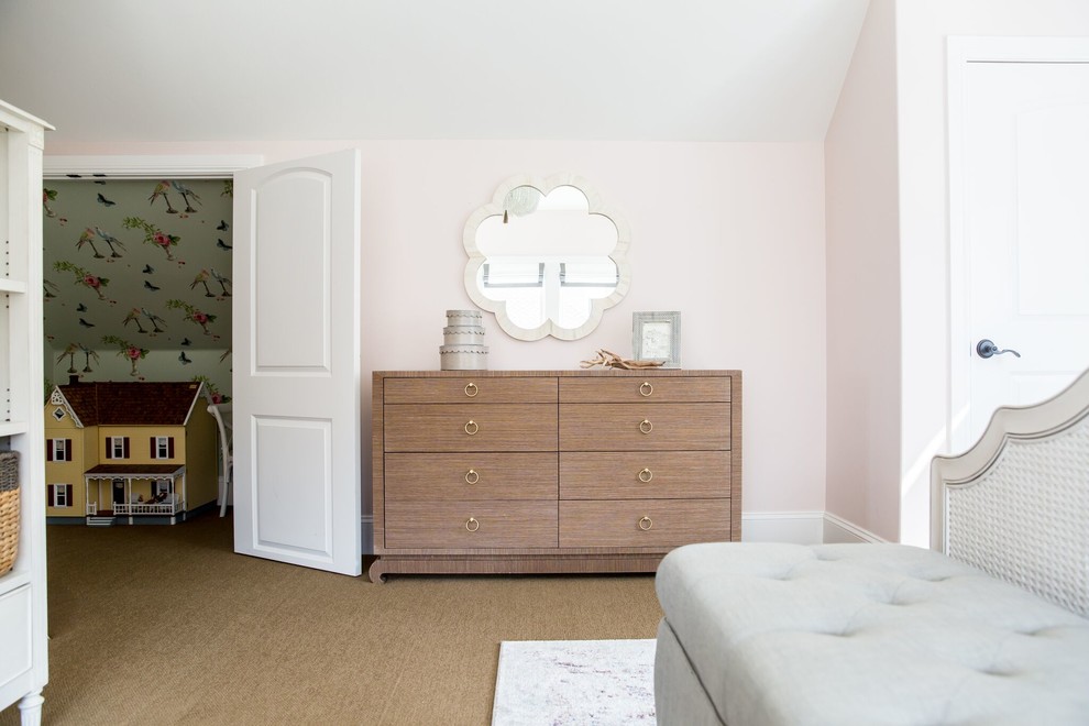 Inspiration for a contemporary bedroom remodel in Salt Lake City with pink walls