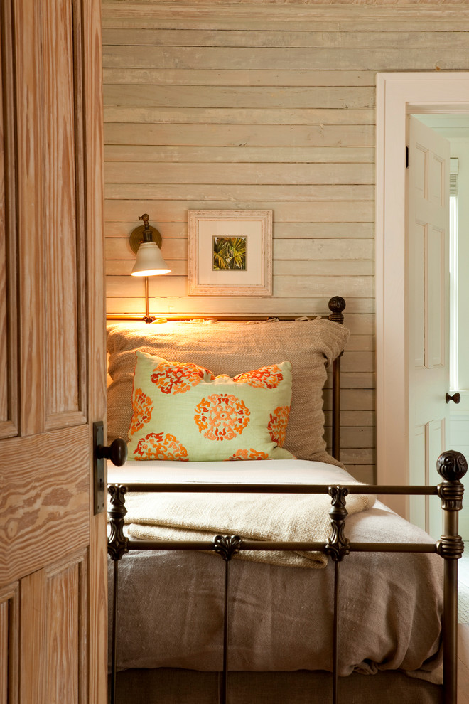 Example of a cottage chic bedroom design in Atlanta with beige walls