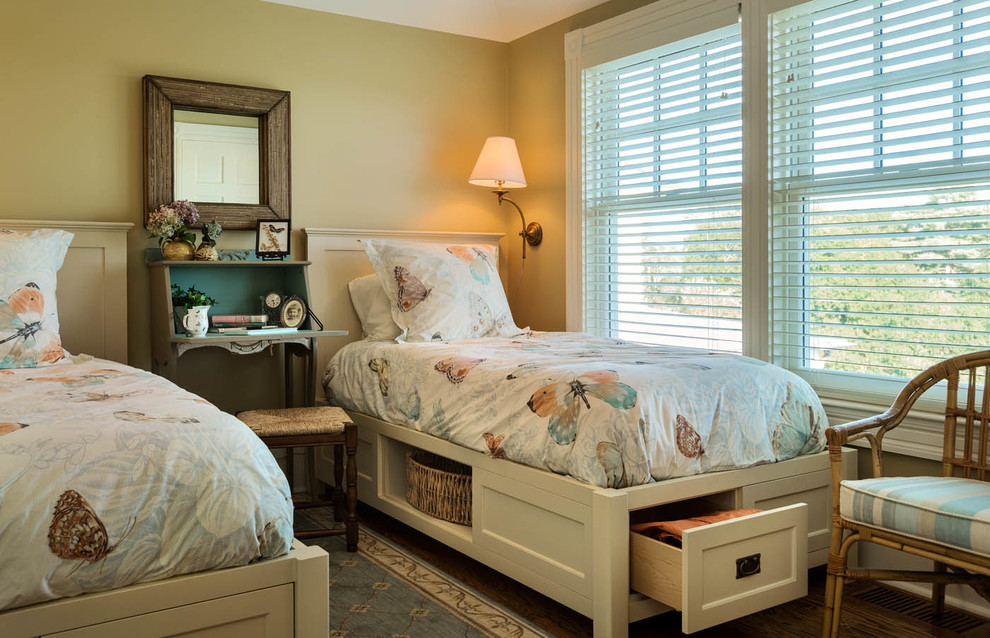 Inspiration for a coastal bedroom remodel in Portland Maine with beige walls
