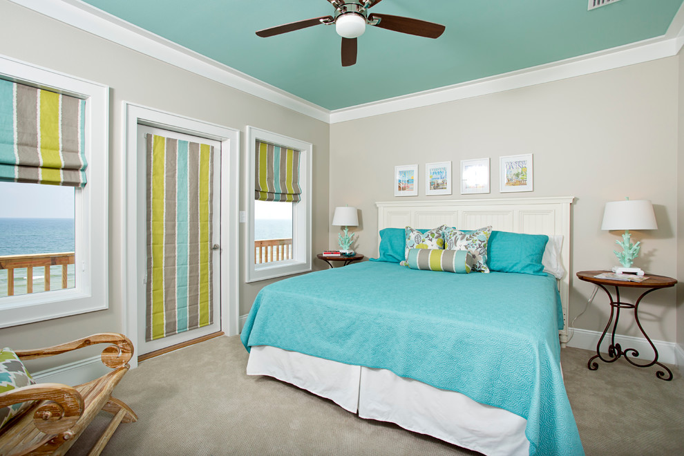 Example of a trendy gray floor bedroom design in Miami with gray walls