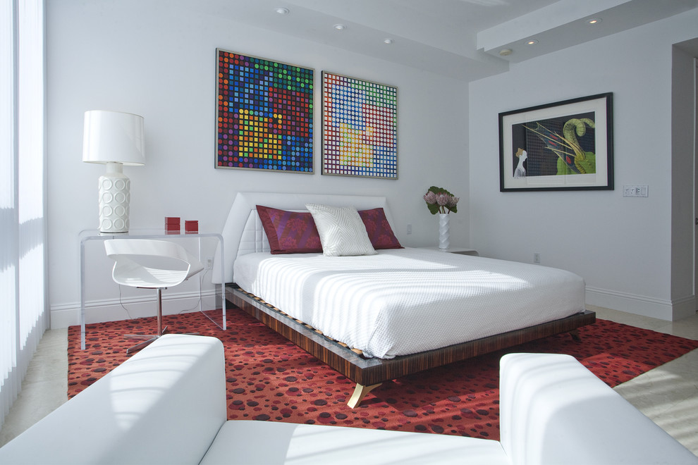 Minimalist master marble floor bedroom photo in Miami