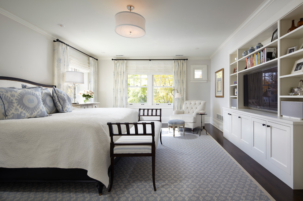 Inspiration for a timeless dark wood floor bedroom remodel in Minneapolis with gray walls