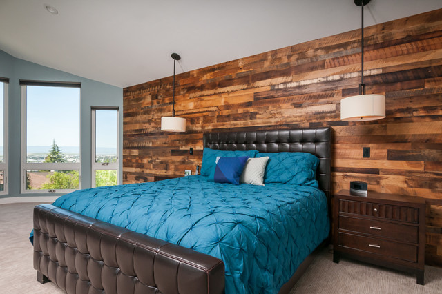 Fremont Master Bedroom with Reclaimed Wood Accent Wall - Contemporary ...