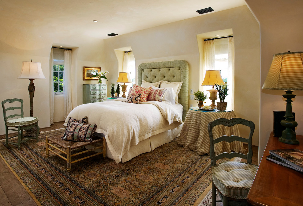 Bedroom in Santa Barbara with beige walls.