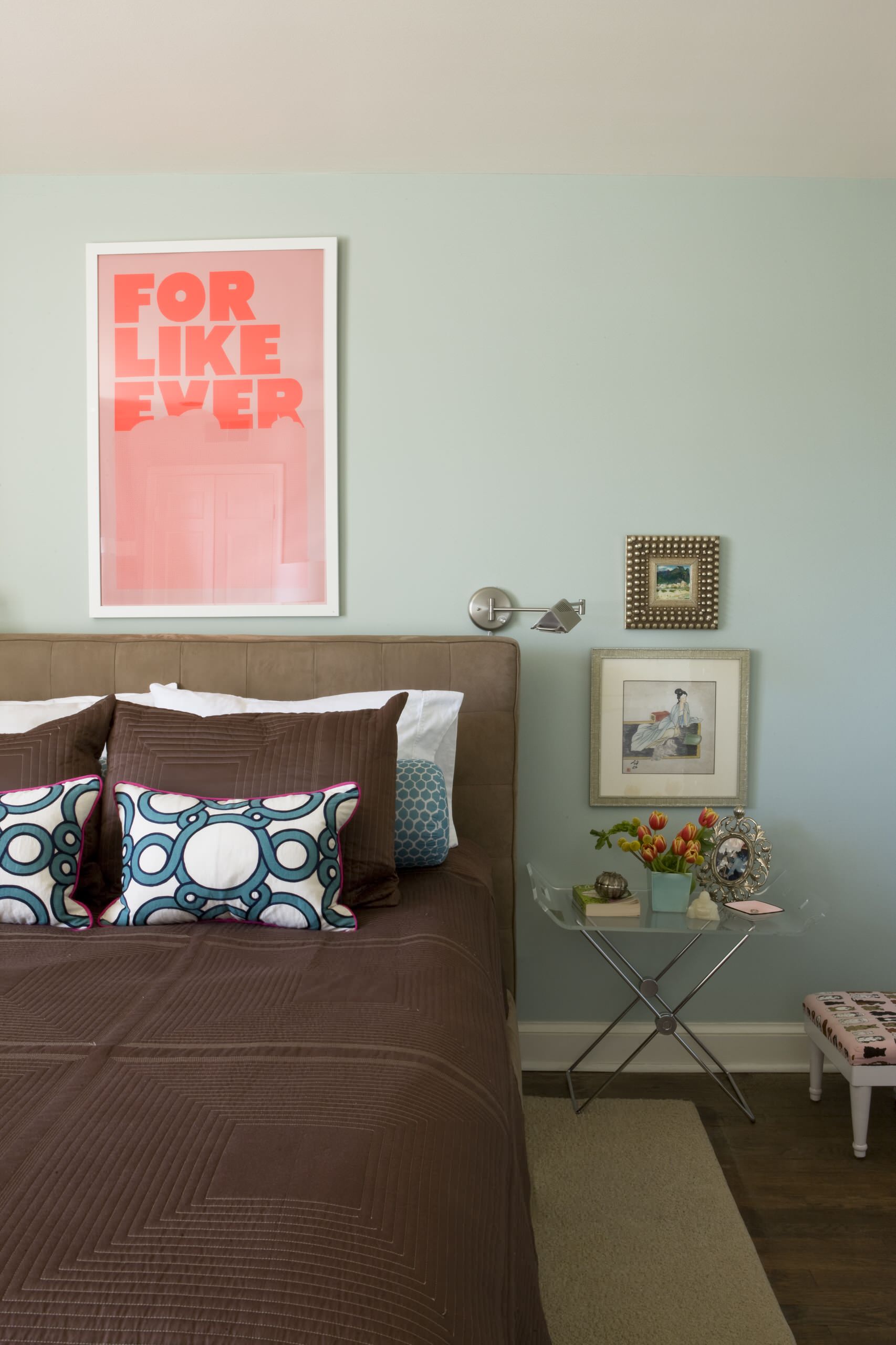 tiffany blue and brown bedroom