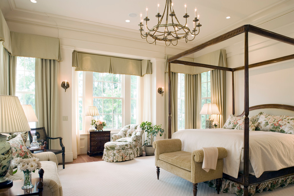 Elegant bedroom photo in Atlanta with beige walls