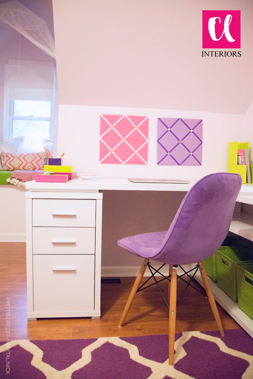 purple bedroom ideas for teenage girl with white desk and purple desk chair