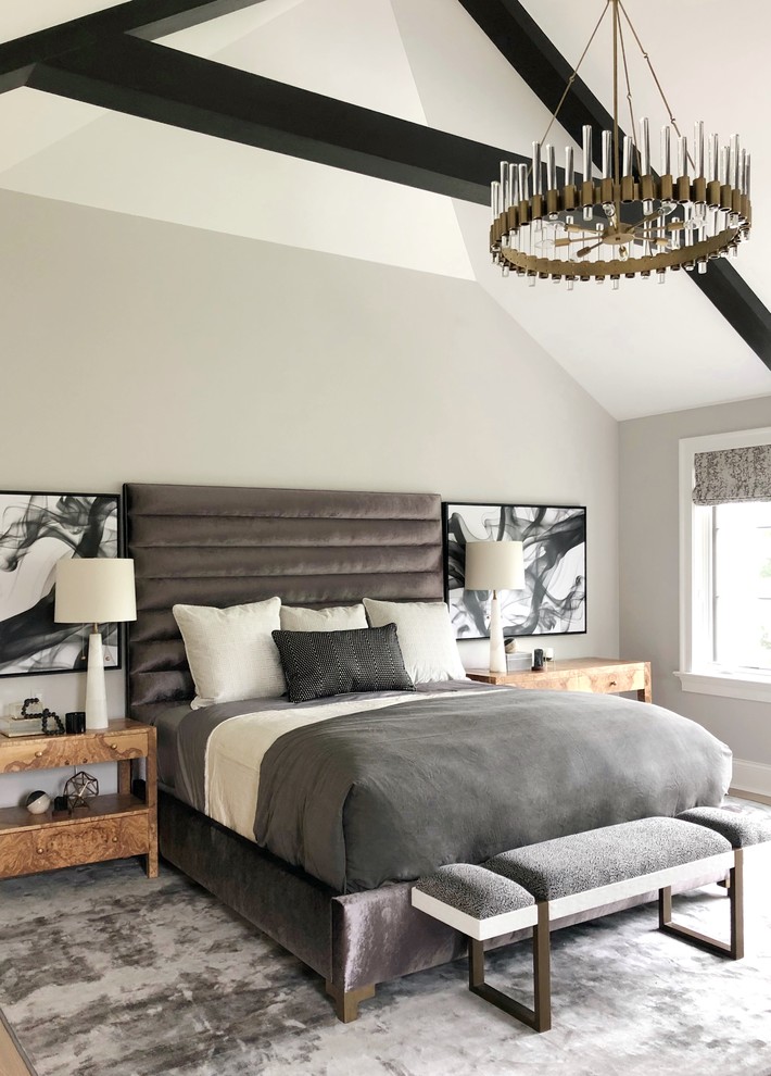 Design ideas for a contemporary bedroom in Chicago with grey walls.