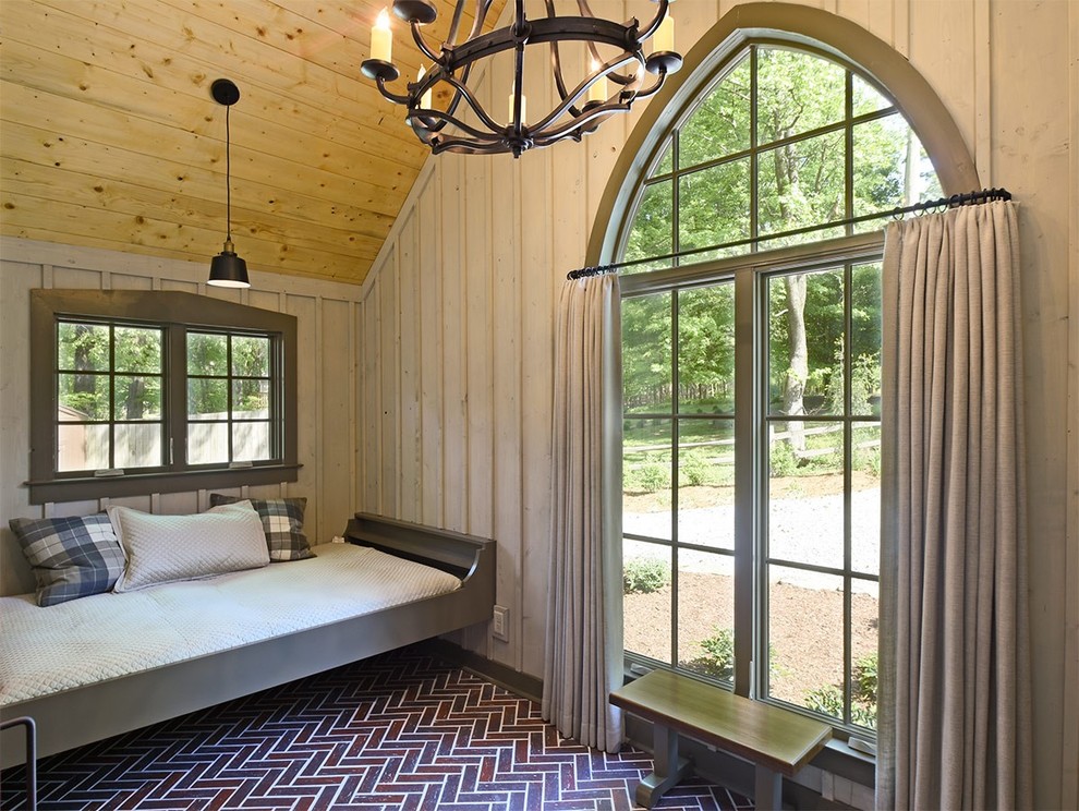 Inspiration for a rustic guest bedroom remodel in Other with beige walls and no fireplace