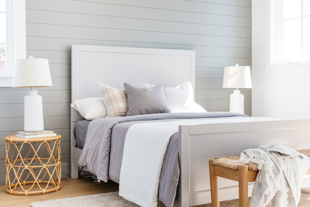 Gray Shiplap Wall In Coastal Traditional Guest Room Beach Style Bedroom Los Angeles By Madison Modern Home Houzz