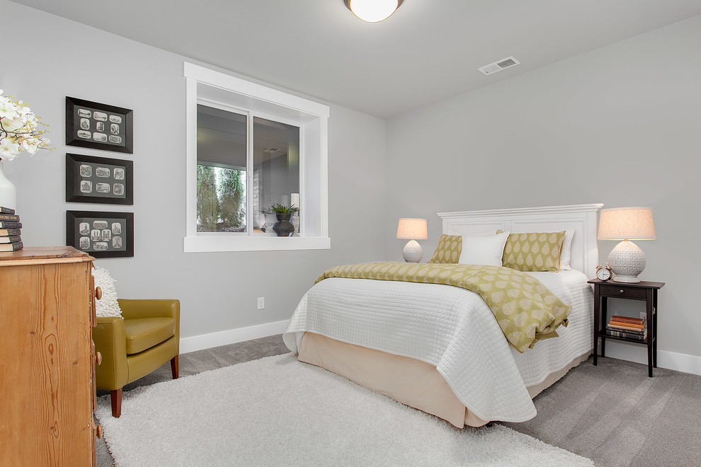 Photo of a medium sized traditional bedroom in Seattle with grey walls and carpet.
