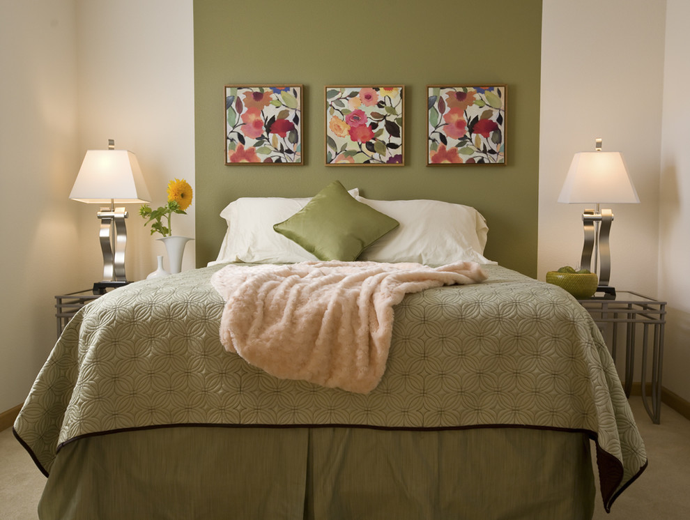 Green and White Interior Traditional Bedroom Portland by The