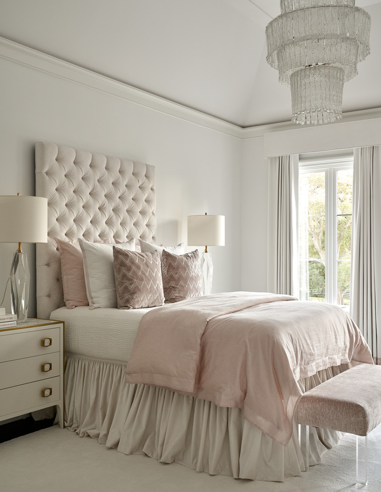 Inspiration för klassiska sovrum, med vita väggar