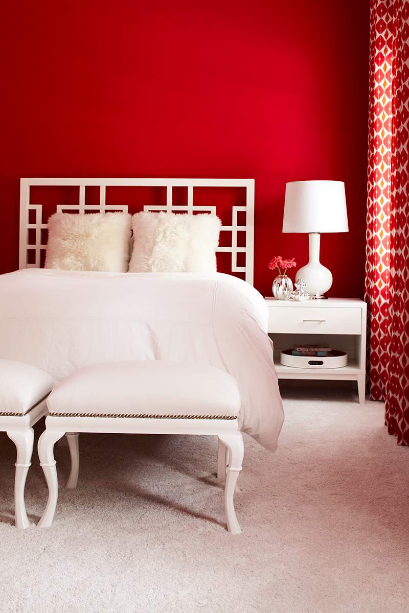 Red and white bedroom shop walls