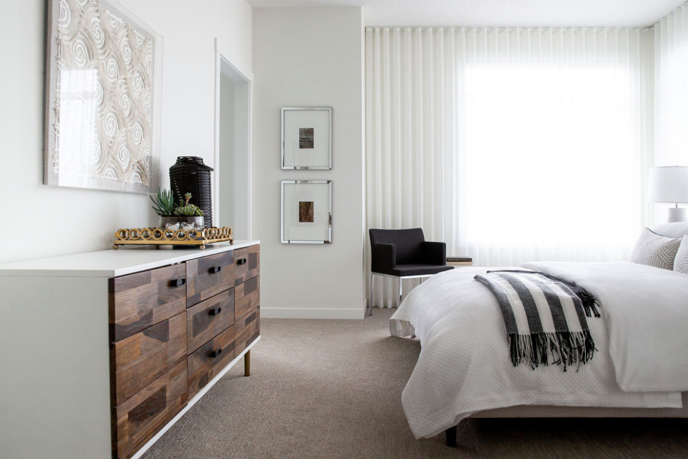 Foto de dormitorio principal minimalista de tamaño medio con paredes blancas