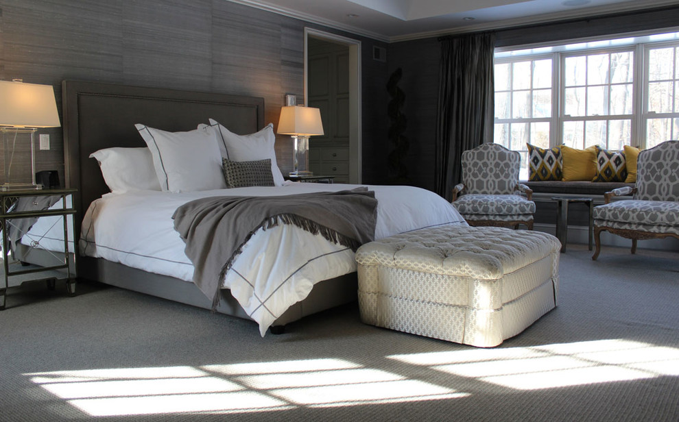 Grey and White Master Bedroom Retreat Transitional Bedroom