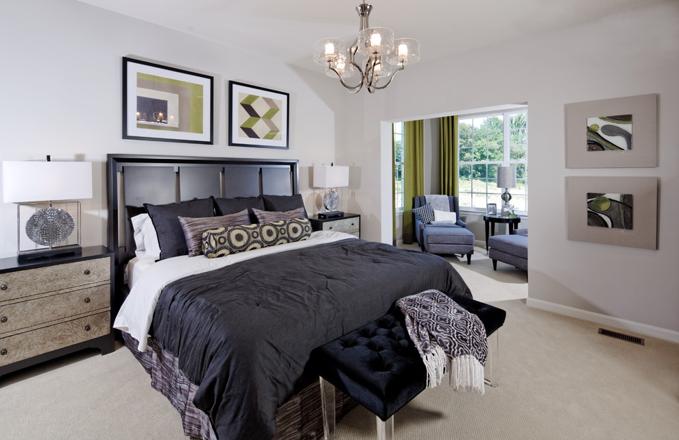 Inspiration for a large traditional master bedroom in DC Metro with grey walls, carpet and no fireplace.