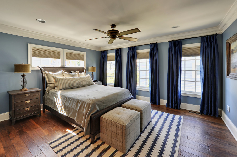 Elegant bedroom photo in Philadelphia with blue walls