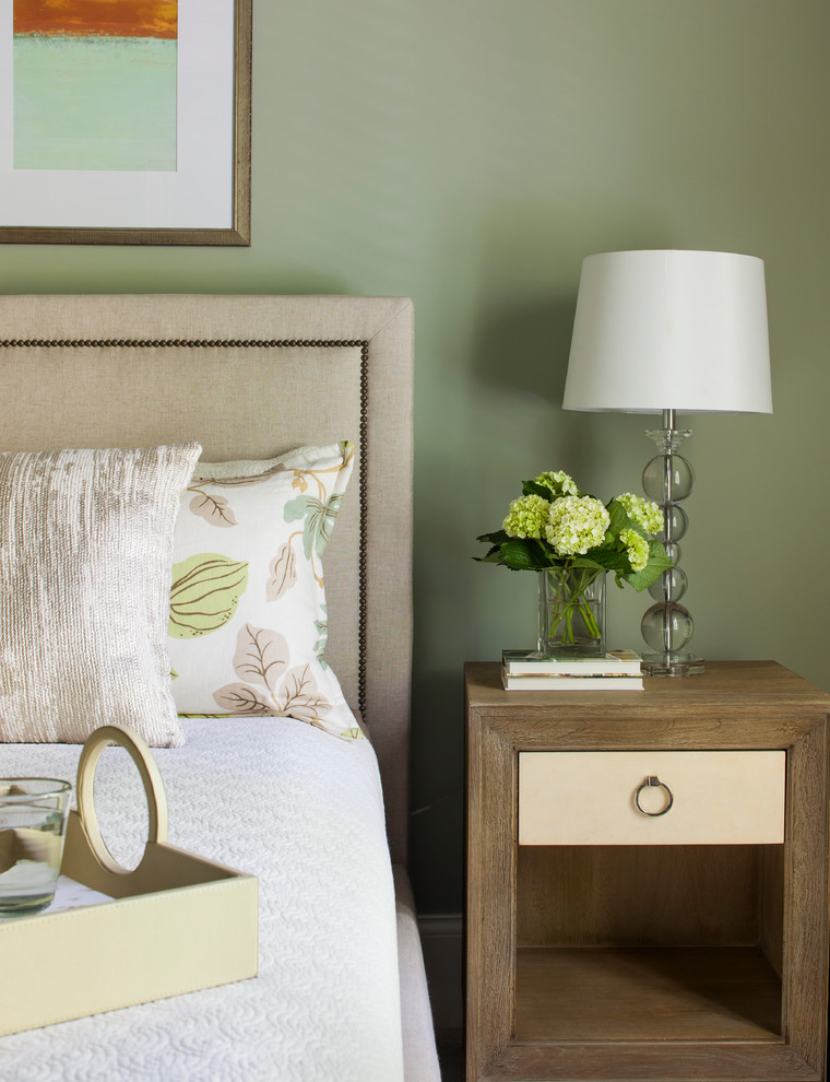 Large transitional guest carpeted bedroom photo in Atlanta with blue walls