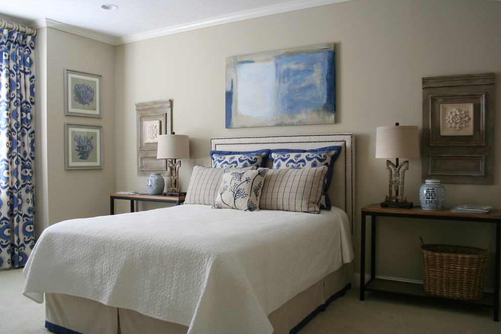 Transitional guest carpeted bedroom photo in Atlanta with beige walls