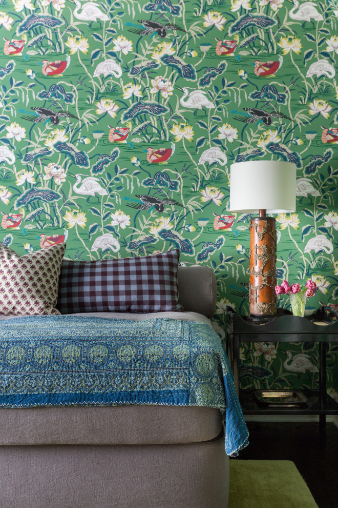 Guest Room with Colorful Wallpaper and Textiles - Traditional - Bedroom ...