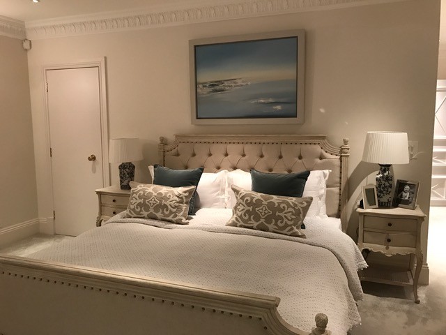 Large danish bedroom photo in Hampshire