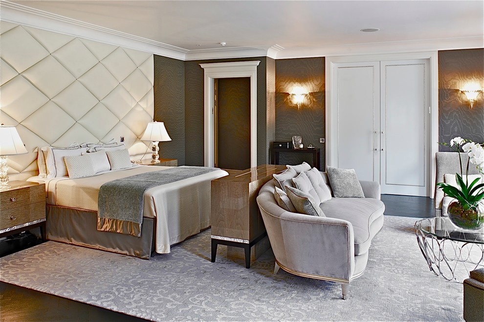 ロンドンにあるコンテンポラリースタイルのおしゃれな寝室 (グレーとクリーム色)