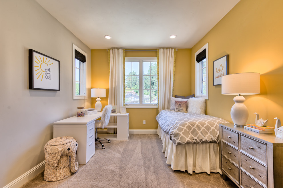Medium sized traditional guest bedroom in San Francisco with beige walls and carpet.