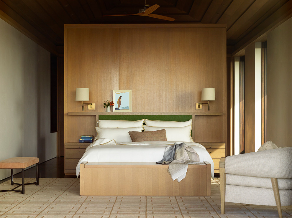 Photo of a world-inspired master bedroom in San Francisco with no fireplace.