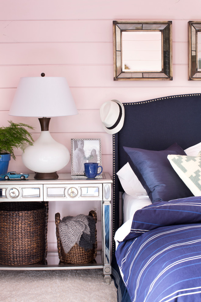 Trendy bedroom photo in Omaha with pink walls