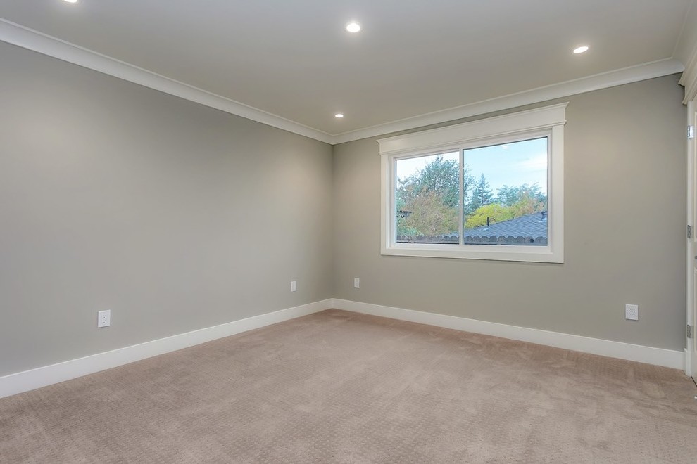 Mid-sized transitional guest carpeted bedroom photo in San Francisco with gray walls and no fireplace