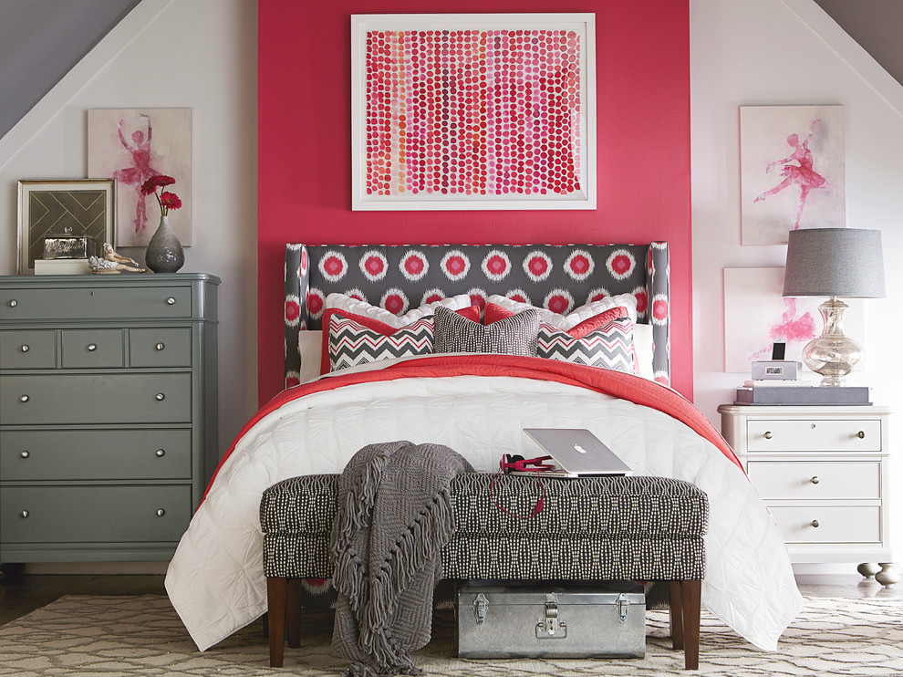 Example of a trendy bedroom design in Other with gray walls