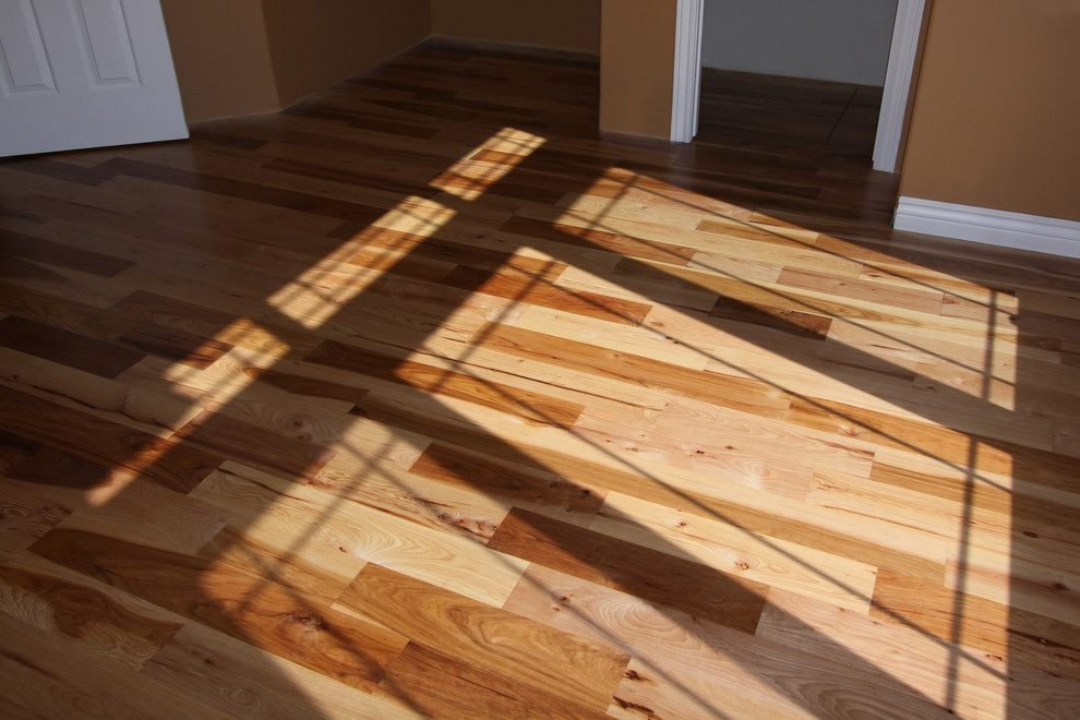 Inspiration for a mid-sized transitional guest medium tone wood floor bedroom remodel in Boise