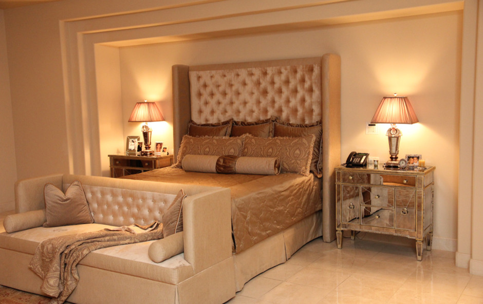 Bedroom - large traditional master beige floor bedroom idea in Phoenix with beige walls