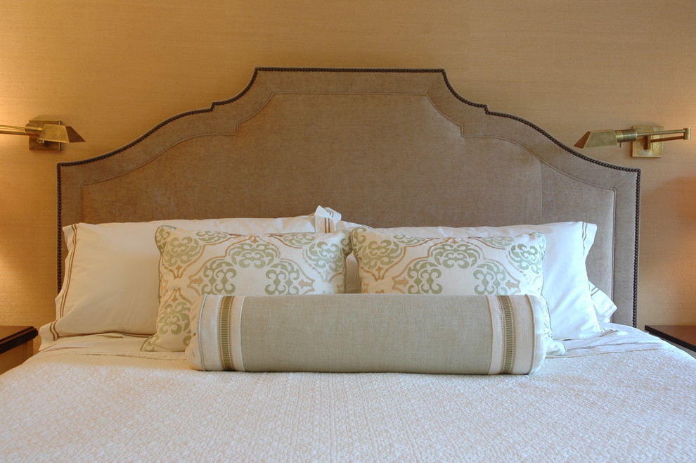 Example of a mid-sized classic master carpeted and beige floor bedroom design in Boston with beige walls