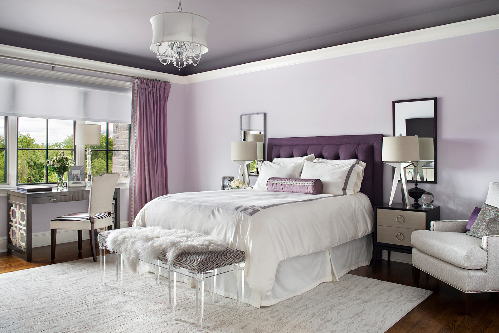 Dark purple and grey shop bedroom