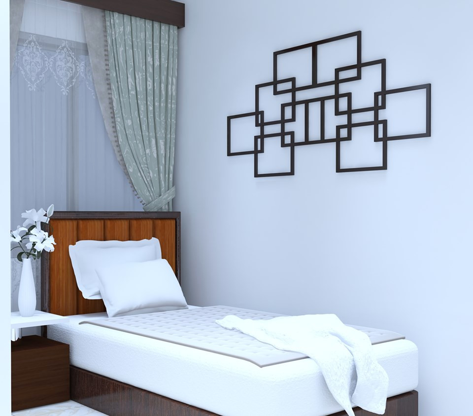 Пример оригинального дизайна: хозяйская спальня среднего размера в стиле модернизм с белыми стенами, светлым паркетным полом, стандартным камином, фасадом камина из кирпича, белым полом, потолком с обоями и обоями на стенах