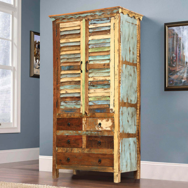 Hopedale Rustic Reclaimed Wood Shutter Door Armoire Cabinet