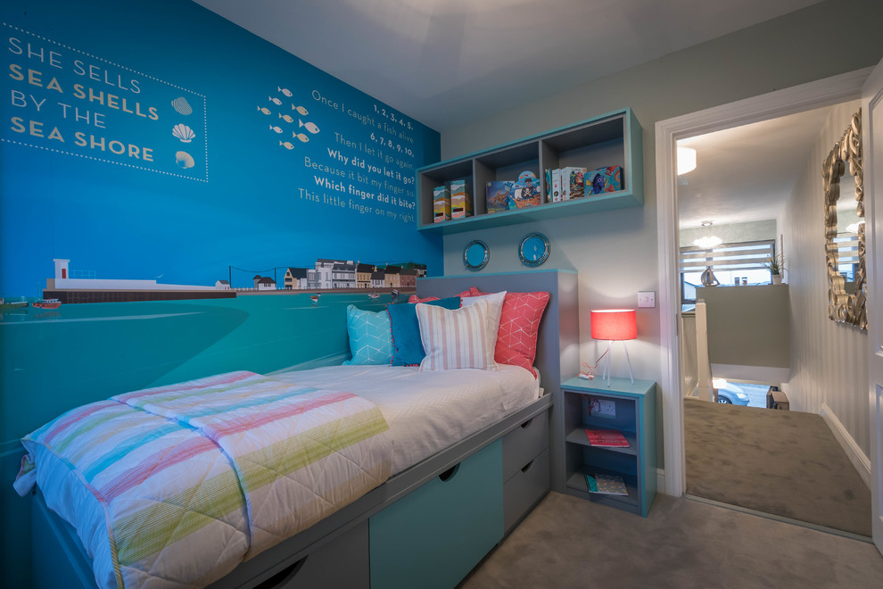 Example of a beach style bedroom design in Dublin