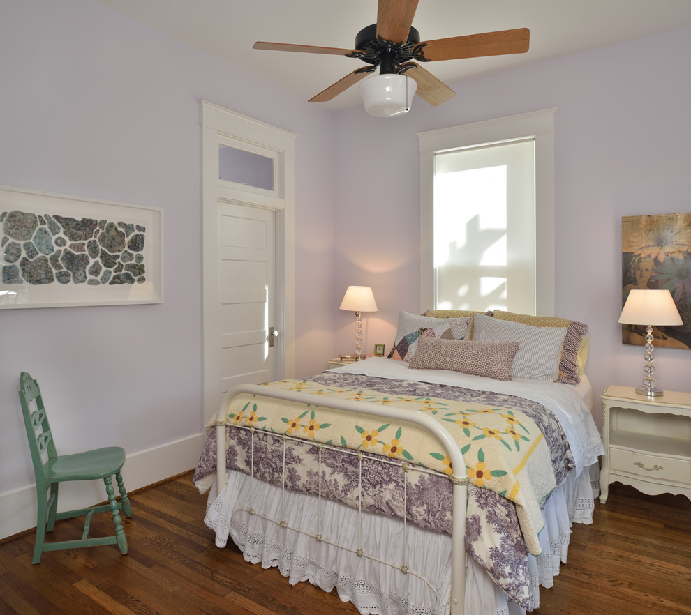 Bedroom - traditional bedroom idea in Houston with purple walls