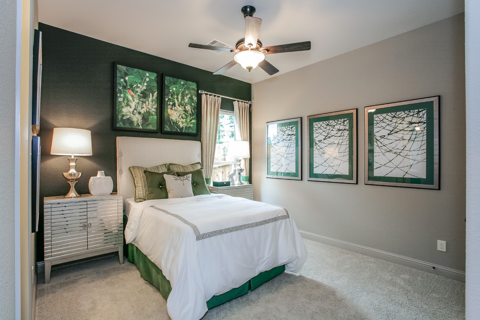 Example of a mid-sized classic guest carpeted bedroom design in Houston with beige walls
