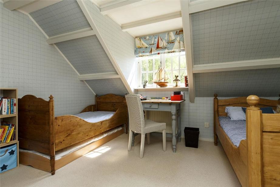 Design ideas for a medium sized farmhouse master bedroom in Amsterdam with blue walls and carpet.