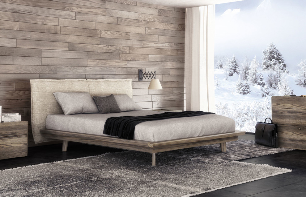 Example of a minimalist master porcelain tile bedroom design in Vancouver