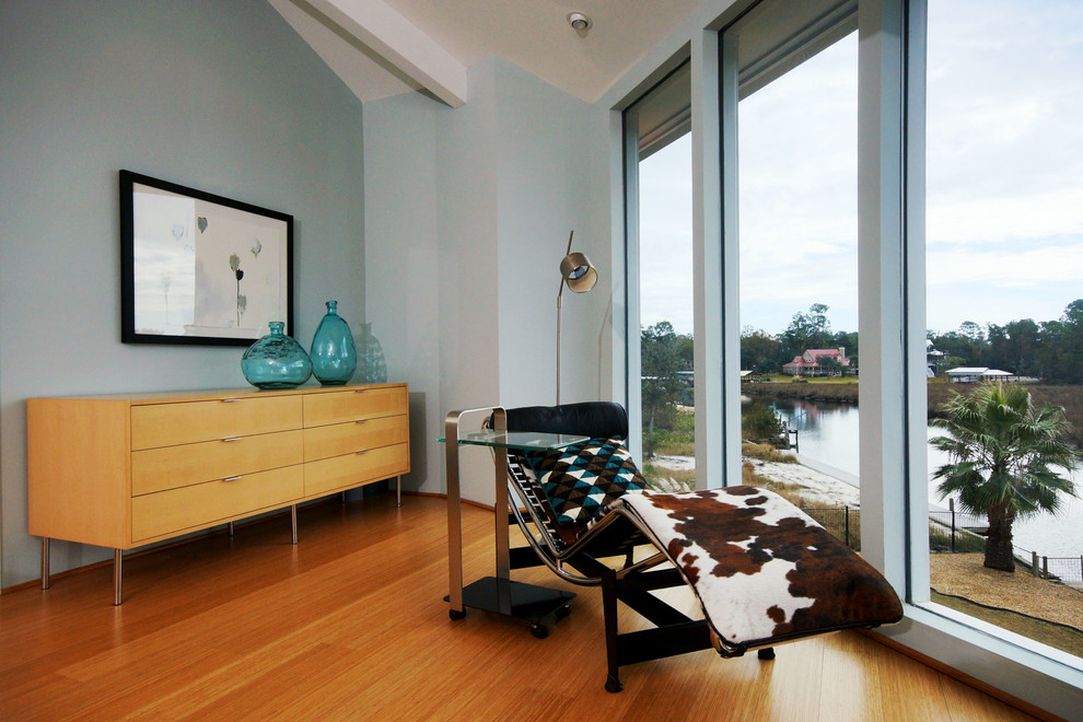 Inspiration for a mid-sized coastal master bamboo floor bedroom remodel in New Orleans