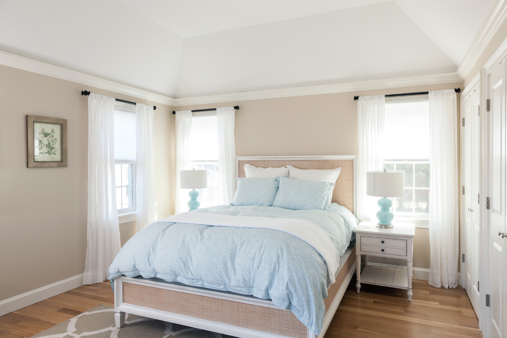 Mid-sized beach style guest bedroom photo in Boston with beige walls