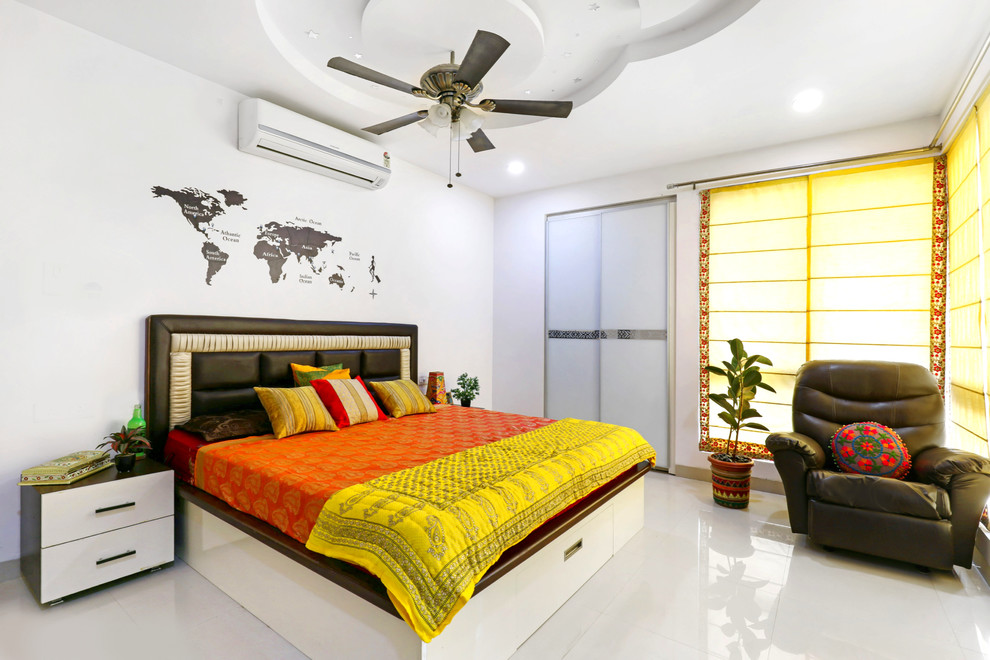 Design ideas for a world-inspired bedroom in Hyderabad.