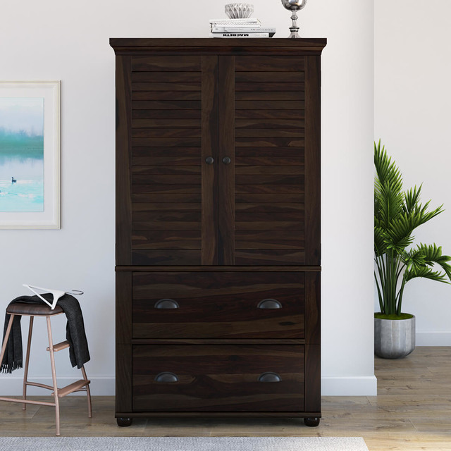 Indiana Rustic Solid Wood Louvered Door Armoire Wardrobe Contemporary