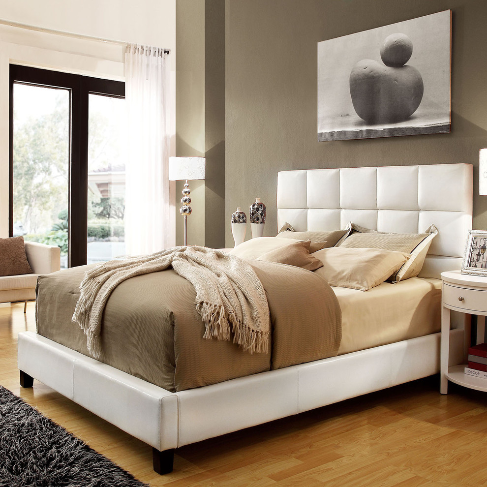 INSPIRE Q Fenton White Bonded Leather Panel Queensized Upholstered Bed