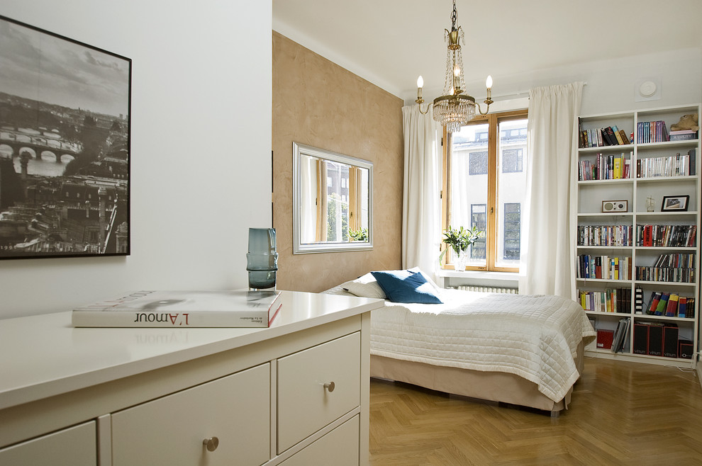 Inspiration for a scandinavian bedroom in San Francisco with white walls.