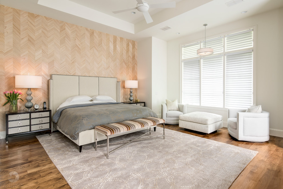 Стильный дизайн: гостевая спальня среднего размера, (комната для гостей) в современном стиле с белыми стенами - последний тренд
